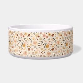 Comedero Boho Pet Food Bowl | Hand-Drawn Paw & Botanicals