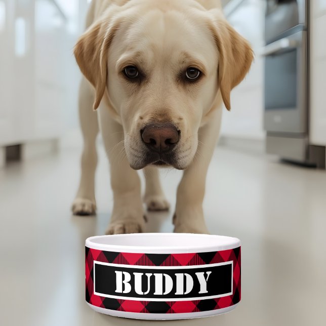 Comedero Bold Buffalo Red Black Plaid Pattern Name Dog (Subido por el creador)