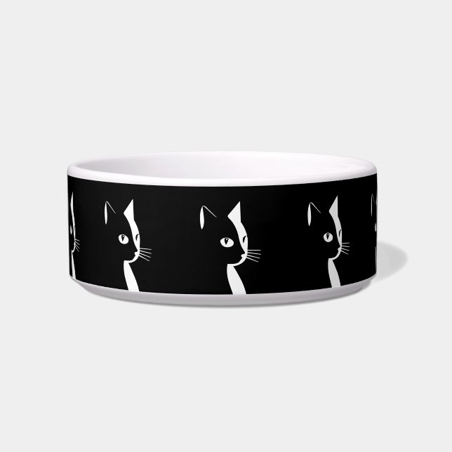 Comedero Bolera de cerámica de gato negro y blanco (Frente)
