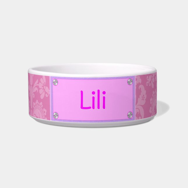 Comedero Bolera de mascara rosa personalizada (Frente)