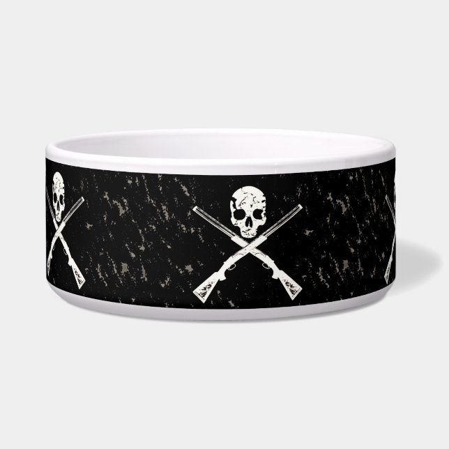 Comedero Bones y pistolas en el tazón de perro (Frente)