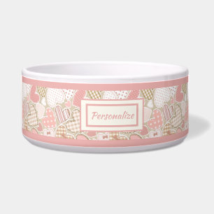 Comedero Bonito retrato rosa Quilt Heart Pattern Cat Dog