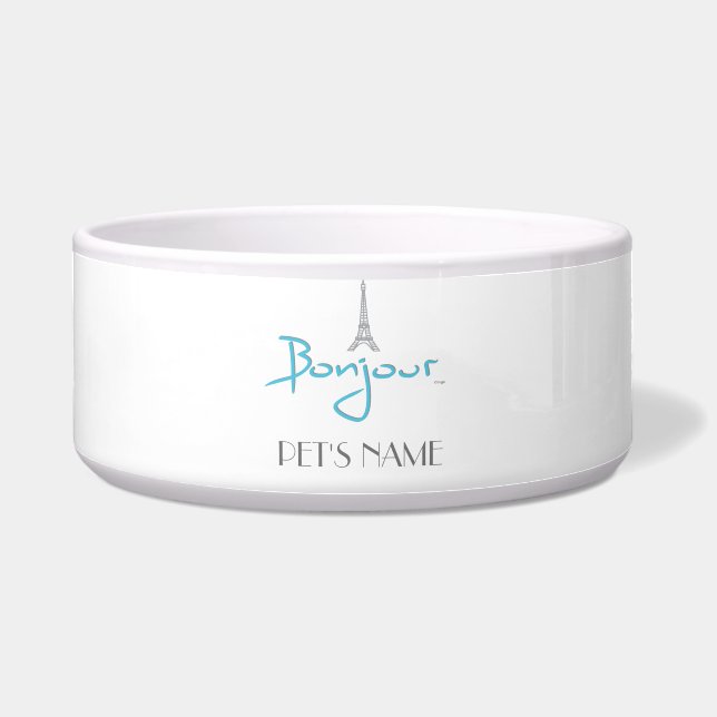 Comedero "Bonjour, París y la Torre Eiffel" - Personalizabl (Frente)