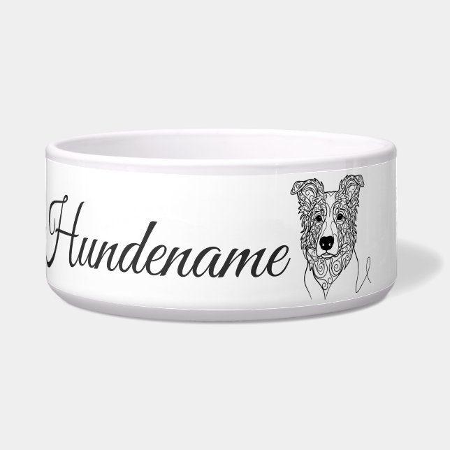 Comedero Border Collie Line Art personalized bowl (Frente)