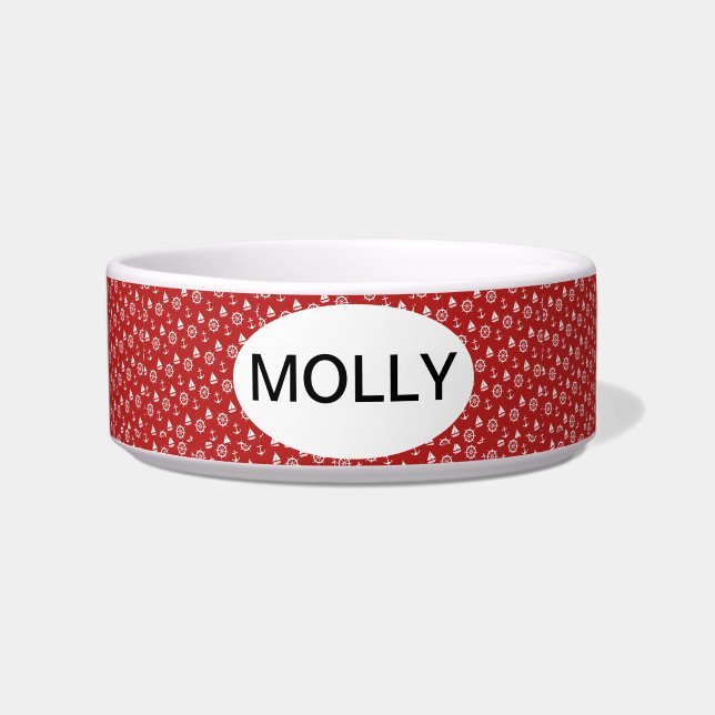 Comedero Bote de cerámica monogramada náutica (Frente)