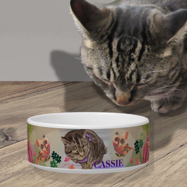 Comedero Bowl de gato personalizado con mariposas (Personalized Cat Bowl with butterflies)