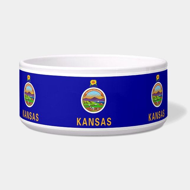 Comedero Bowl de mascotas con bandera del estado de Kansas (Izquierda)