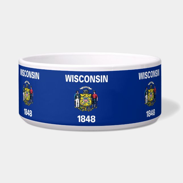 Comedero Bowl de mascotas con bandera del estado de Wiscons (Frente)