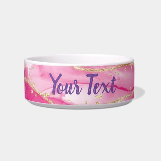 Comedero Bowl de mascotas de mármol rosa y dorado (Frente)