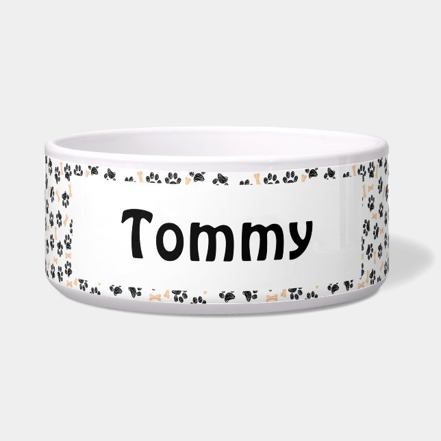 Comedero Bowl de mascotas personalizado con nombre - pintur (Frente)
