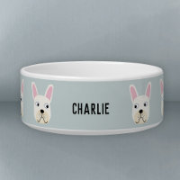 Bowl de nombre de Bulldog francés blanco o crema