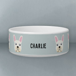 Comedero Bowl de nombre de Bulldog francés blanco o crema