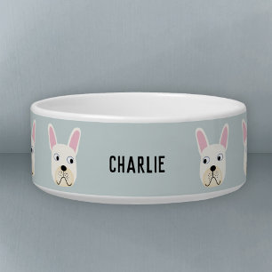 Comedero Bowl de nombre de Bulldog francés blanco o crema