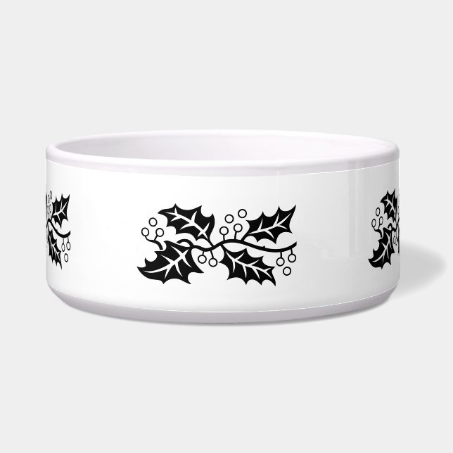 Comedero Bowl - Hojas Holly en blanco y negro (Frente)