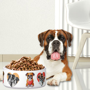 Comedero Boxer romántico perro y acuarela cardíaca