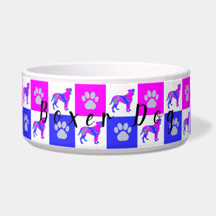 Comedero Boxer Silhouette Dog & Paw Hot Pink and Blue Bowl