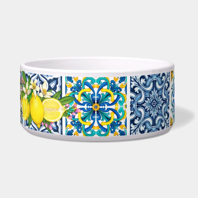 Comedero Bright Mediterranean Sicilian Tile Lemon Pet Bowls (Frente)