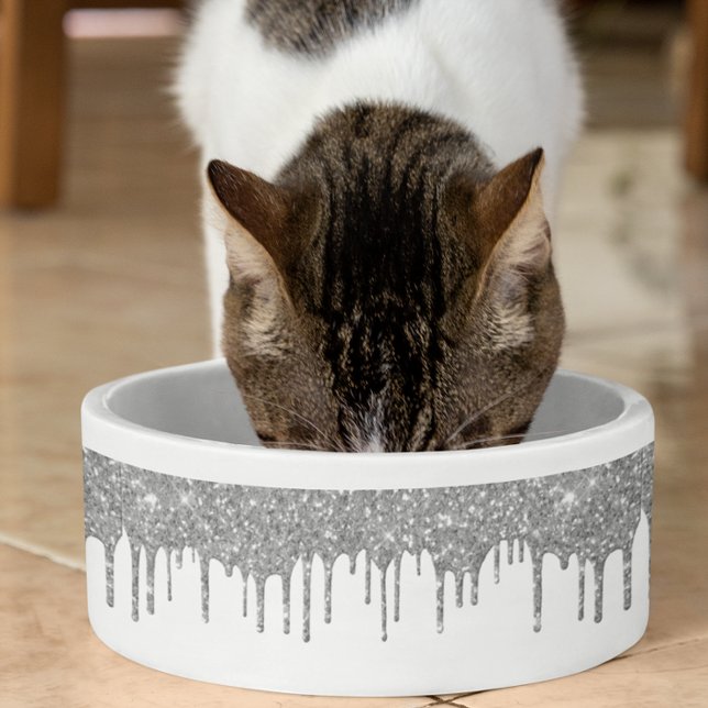 Comedero Brillo Plateado con Goteo Chic Perro Mascota (Subido por el creador)