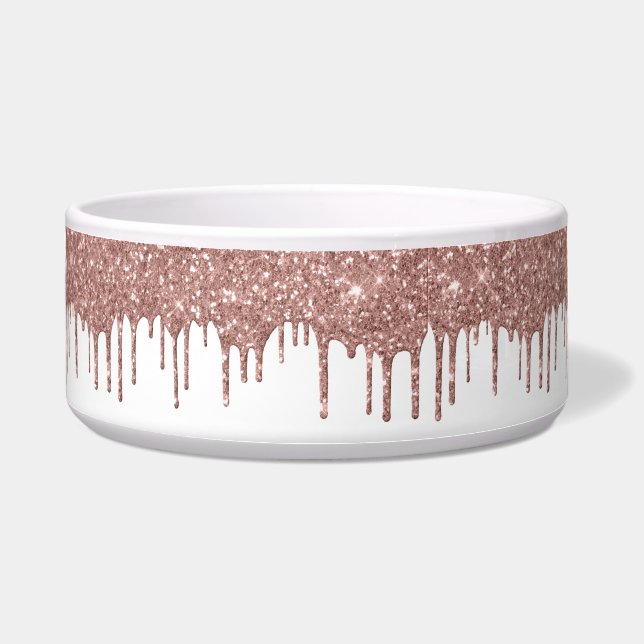 Comedero Brillo Rosa Dorado Glam Gotear Chic Perro Mascota (Frente)