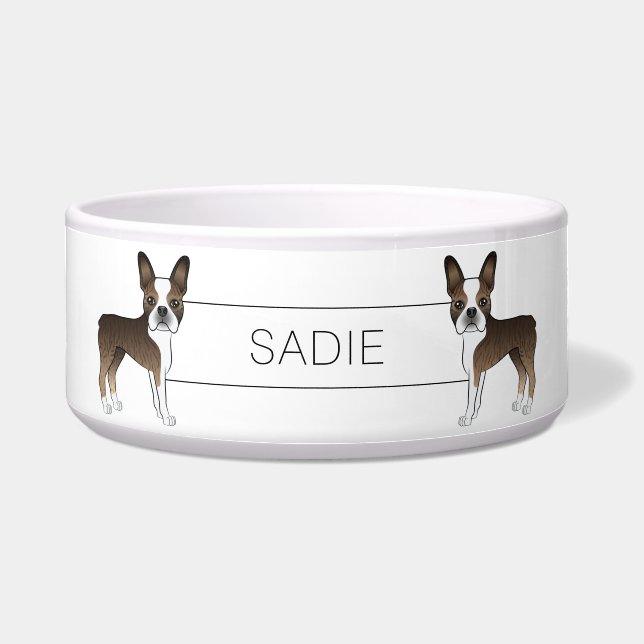 Comedero Brindle Boston Terrier Caricatura Perro y Personal (Frente)