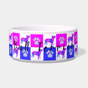 Comedero Bull Terrier Dog & Paw Hot Pink and Blue Bowl