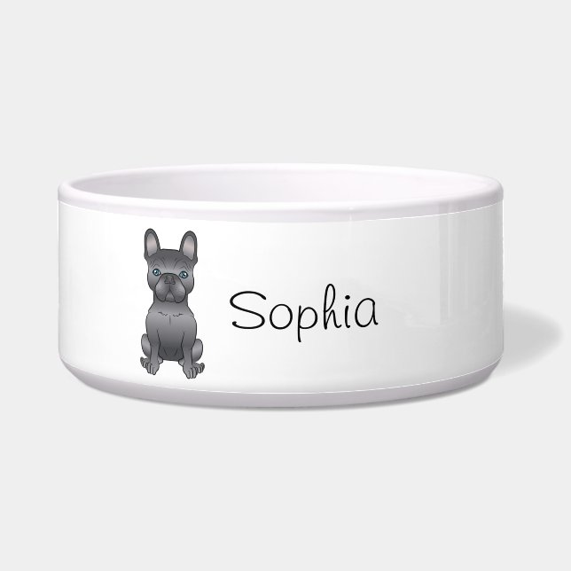 Comedero Bulldog azul francés / Caricatura francesa perro y (Frente)