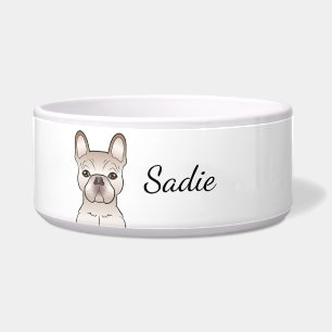 Comedero Bulldog Francés Crema / Perro Frenchie & Nombre Pe