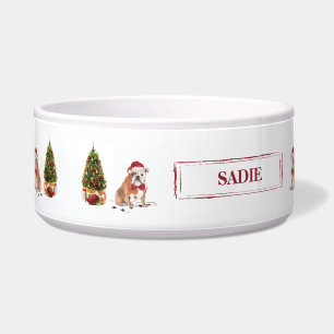 Comedero Bulldog inglés Navidades graciosos perro con árbol