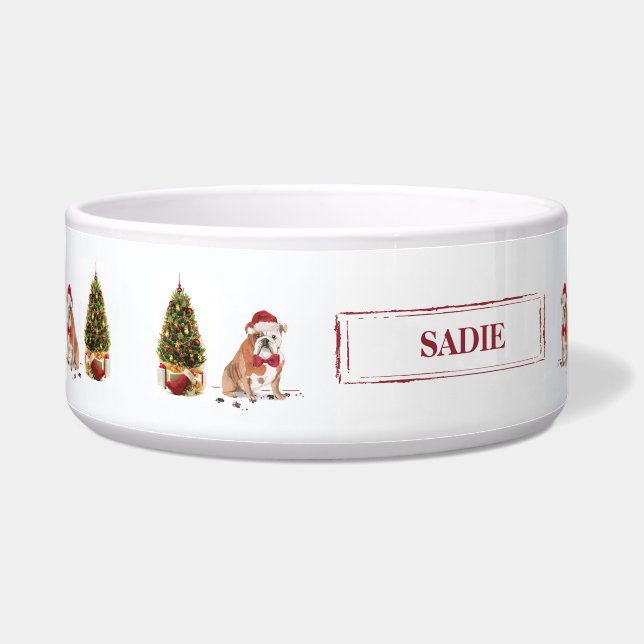 Comedero Bulldog inglés Navidades graciosos perro con árbol (Izquierda)