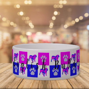Comedero Bulldog inglés Perro & Paw Hot Pink & Blue Pet Bow