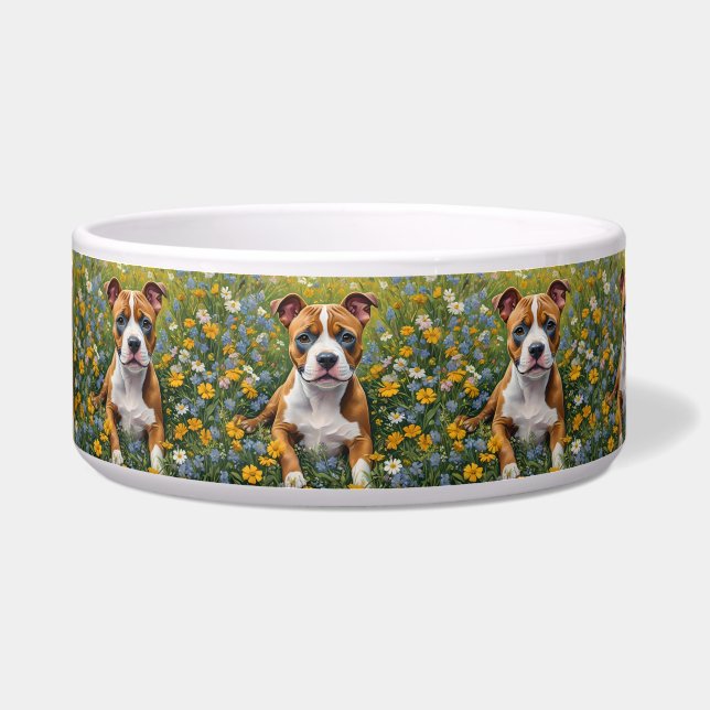 Comedero Cachorro de Staffordshire Bull Terrier marrón y bl (Frente)