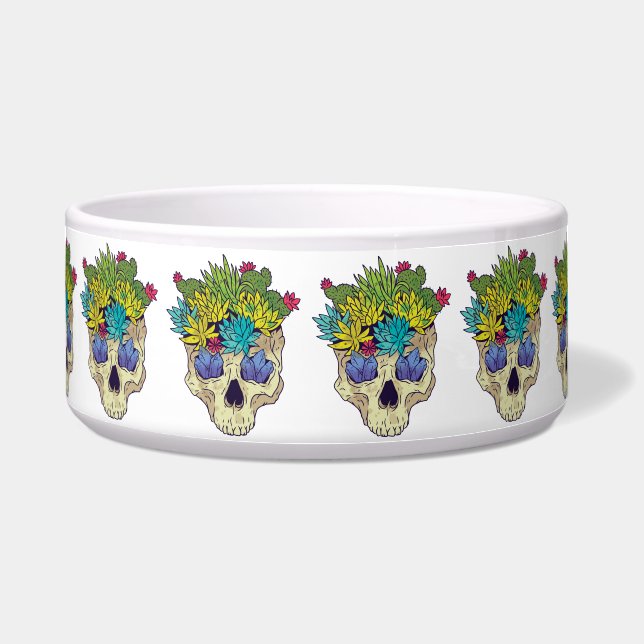 Comedero Calavera con cristales y suculentos (Frente)