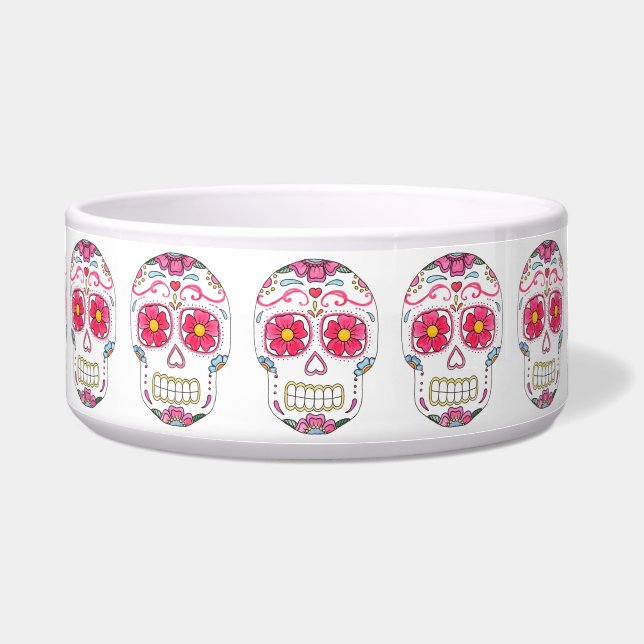 Comedero Calavera de azúcar Bolera de cerámica para mascota (Frente)