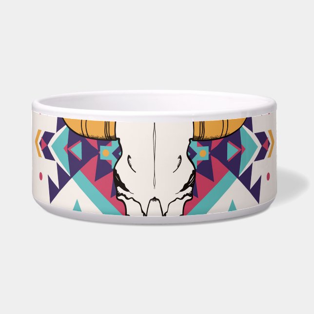 Comedero Calavera de toros tribales: Boho Seamless (Frente)