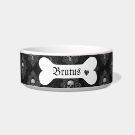 Comedero Calavera Gótica Personalizada en Blanco y Negro
