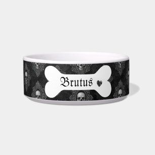 Comedero Calavera Gótica Personalizada en Blanco y Negro