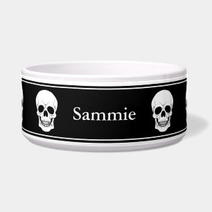 Comedero Calaveras Negras Y Blancas Con Nombre Halloween