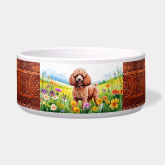 Comedero Caniche lindo y flores silvestres