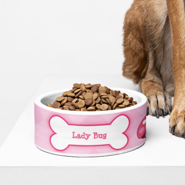 Comedero Canto de perro de los jardines de lona Dish de per (Ladybug Dog Bowl with personalized name)