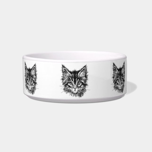 Comedero Cara de gatito blanco y negro (Frente)