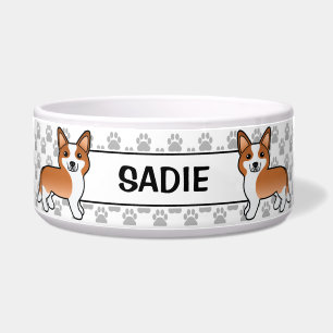 Comedero Cardigan Welsh Corgi perro rojo y blanco y nombre