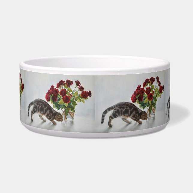 Comedero Cat and Red Roses – Realistic Oil Painting Print (Frente)