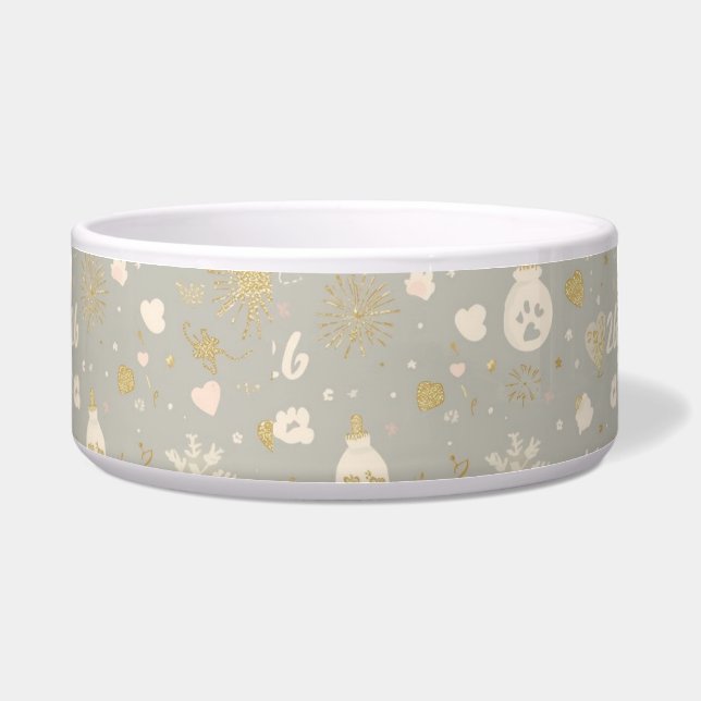 Comedero Cat Bowl – Gold Hearts & Baby Bottle Ornament (Frente)