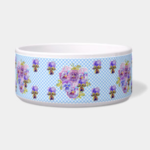 Comedero Cat Dog Shabby Floral Blue gingham Nombre Mascota