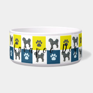 Comedero Cavapoo Dog & Paw Yellow & Blue Grid Dog Bowl