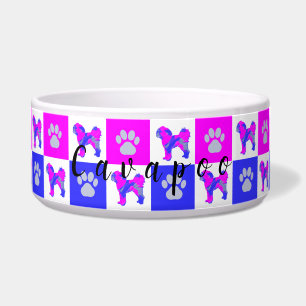 Comedero Cavapoo Silhouett Dog & Paw Hot Pink and Blue Bowl