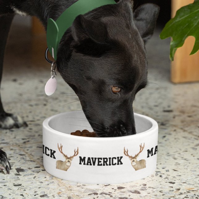 Comedero Caza de ciervos Nombre de buck Antlers Perro Guay (Deer hunting Antlers Personalized Dog Food Bowl. )