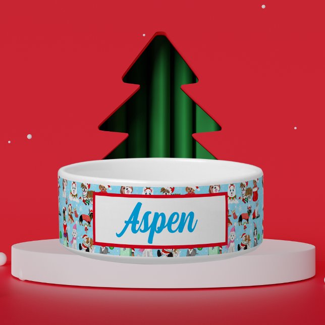 Comedero Celebración de Perros de Navidad Nombre del Mascot (Fun whimsical Christmas pattern that is fun to add to your Christmas decorations! )