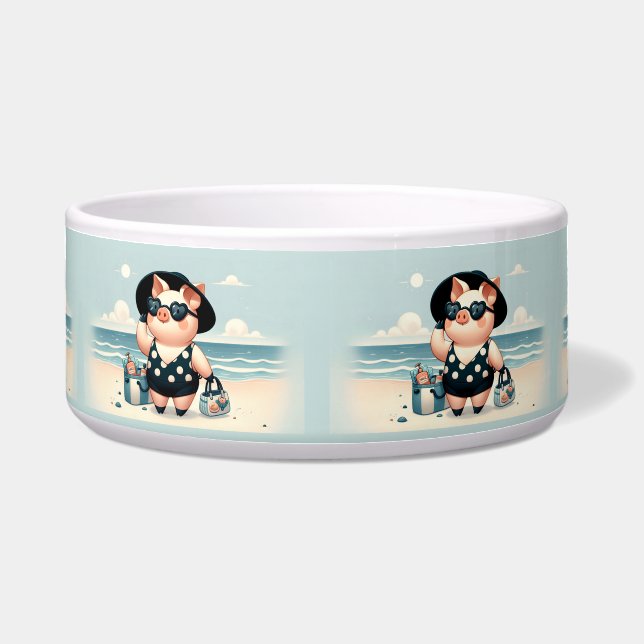 Comedero Cerdo lindo en traje de baño de Punto Polka en la  (Frente)