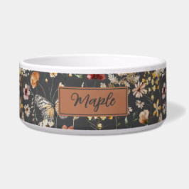 Comedero Charcoal Gray Wildflower Personalized Pet